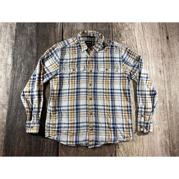 Prana Shirt Mens Med Long Sleeve Button Front Cream Gold Blue Lightweigh… - Picture 1 of 8